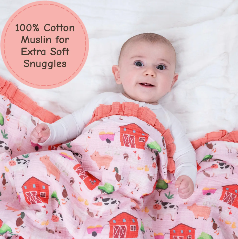 Muslin Quilt Baby & Kids Ruffle Blanket Pink Pastures