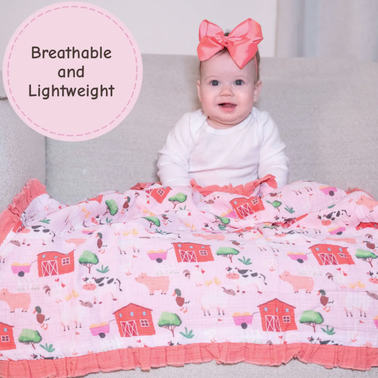 Muslin Quilt Baby & Kids Ruffle Blanket Pink Pastures