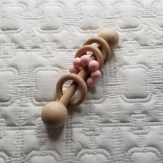 Silicone Wood Teething Rattle Toys: Pink