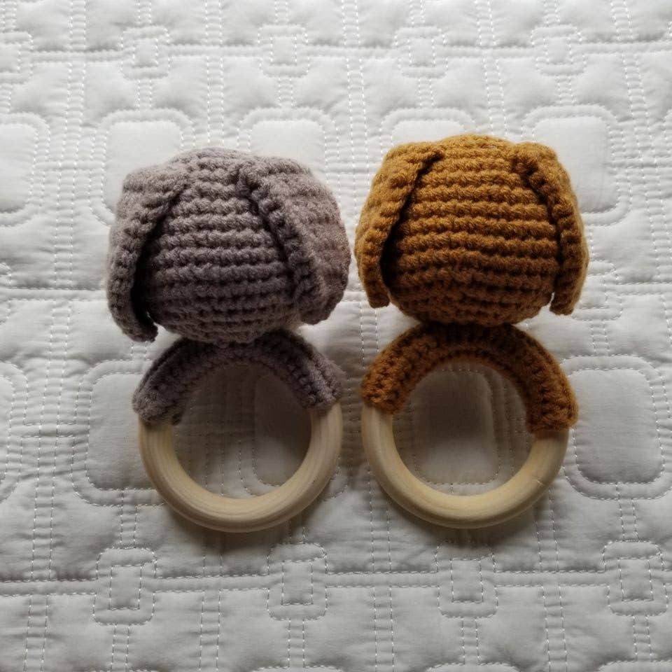 Cotton Knit Dog Rattle - Handmade: Brown