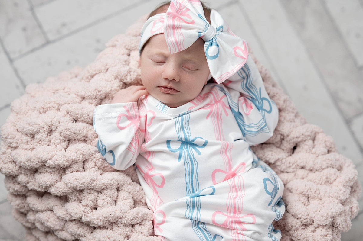 Infant Bow Gown and Bow Set: 0-3 Months