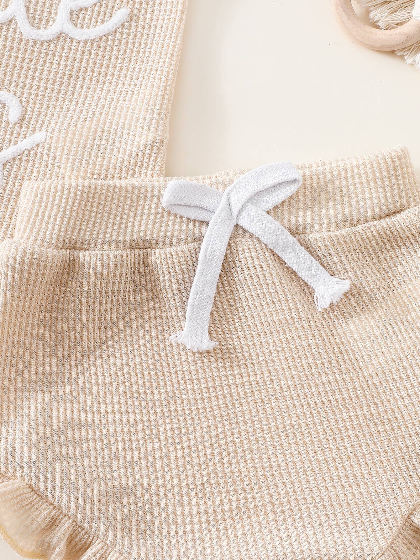 Baby Girl Little Sis Romper Bloomers Set With Bow Headband: Beige