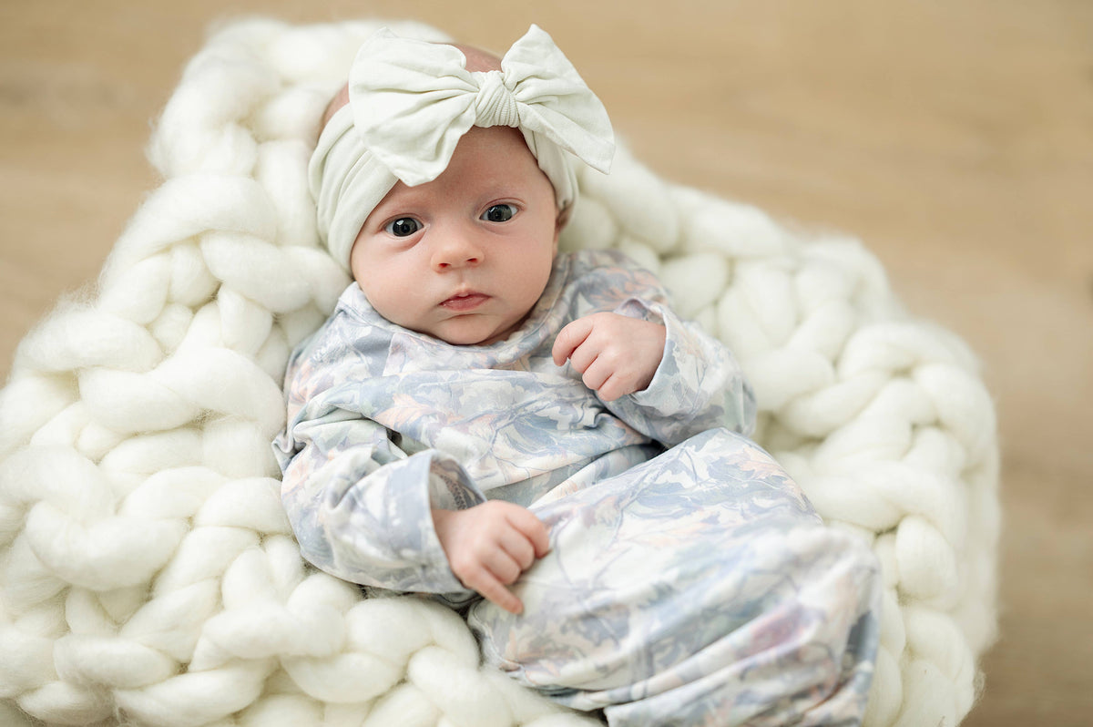 Light Camo Baby Gown Set: 0-3 Months