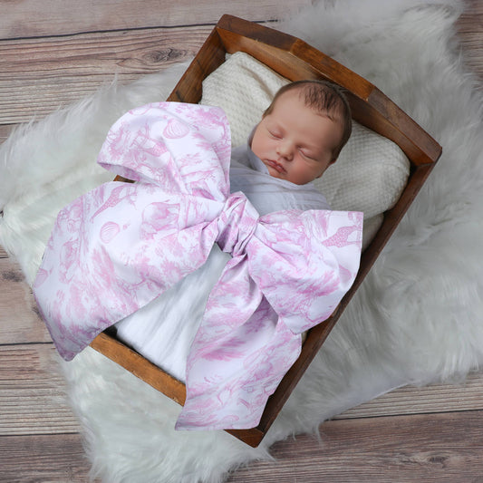 Newborn Swaddle Sash Maternity Sash Toile de Jouy Safari : Pink