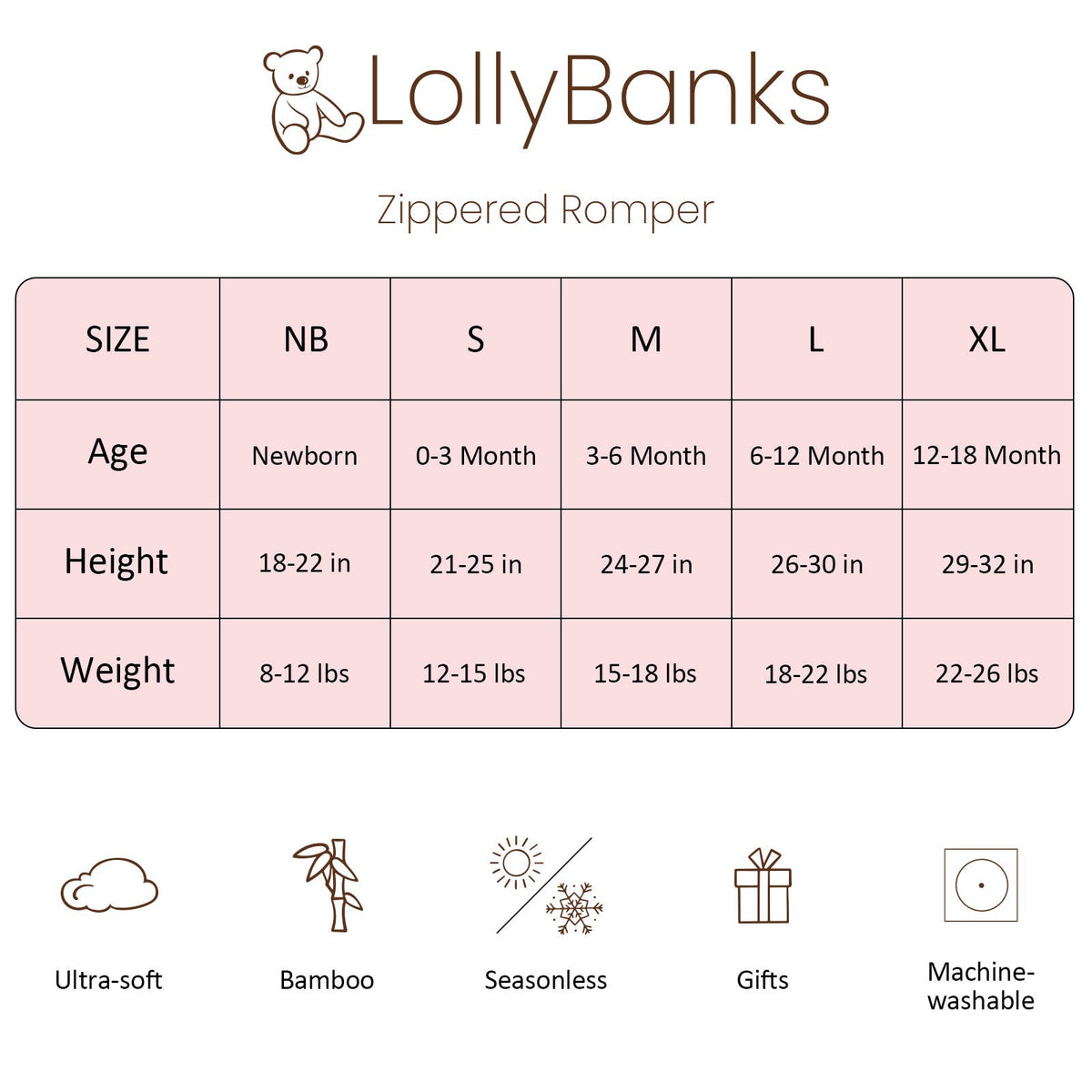 Bamboo Zipper Pajama Bows: Newborn