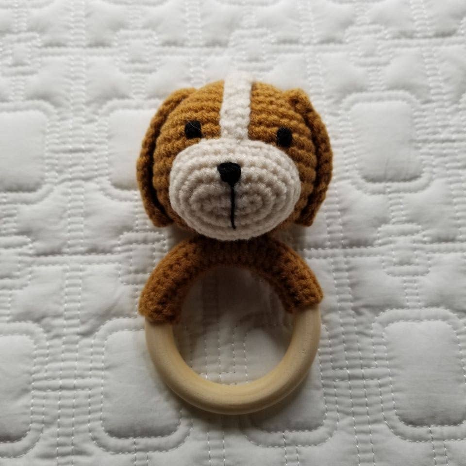 Cotton Knit Dog Rattle - Handmade: Brown