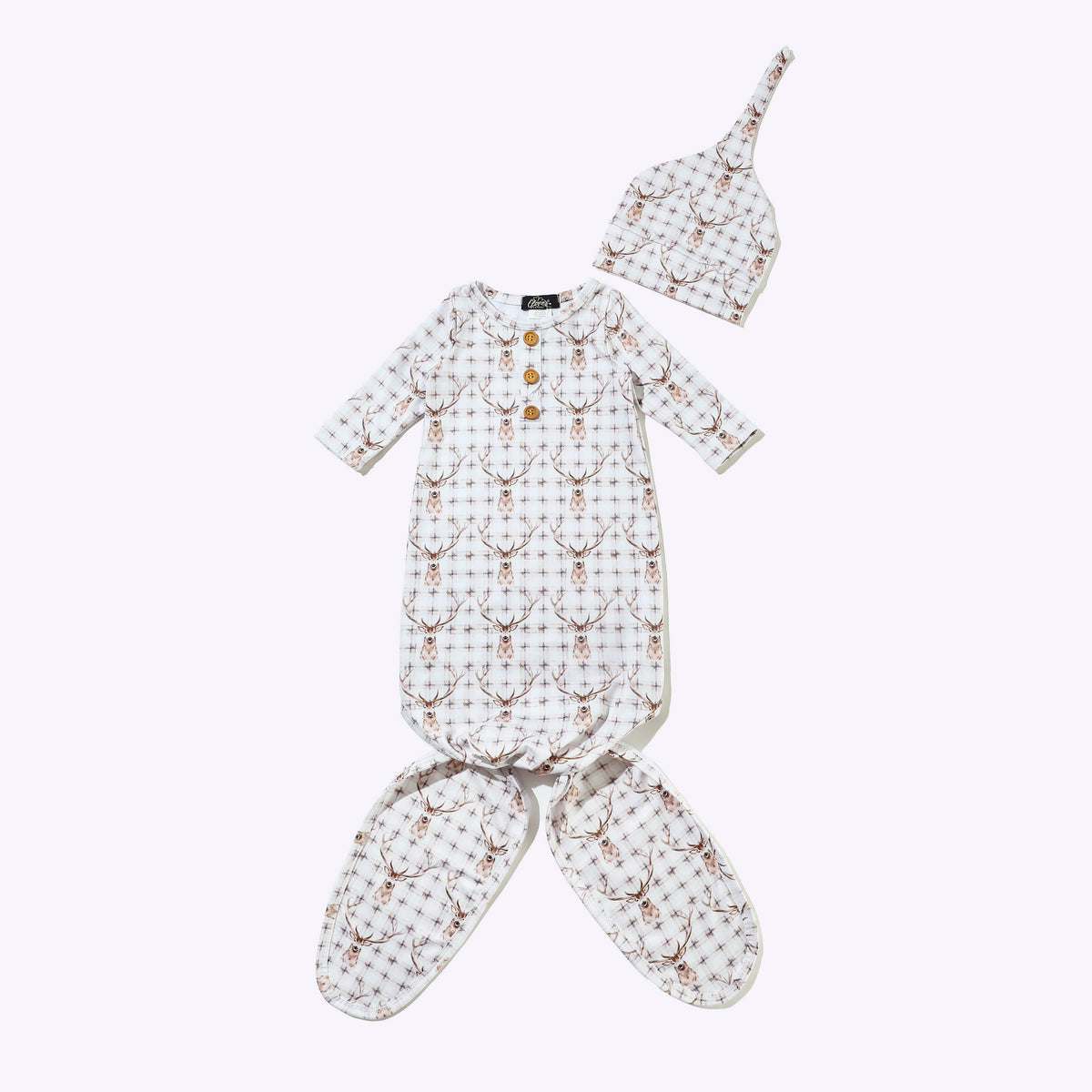 Plaid Deer Knotted Gown 0-3m