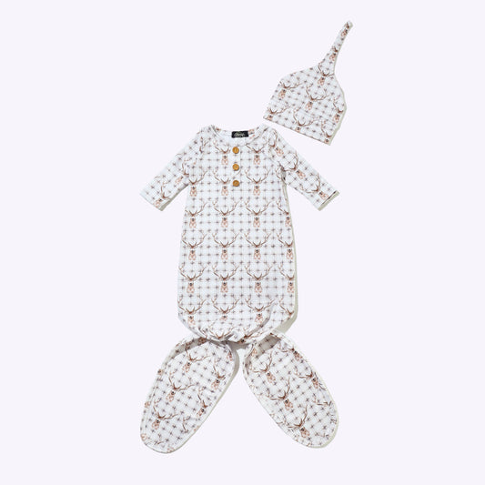 Plaid Deer Knotted Gown 0-3m