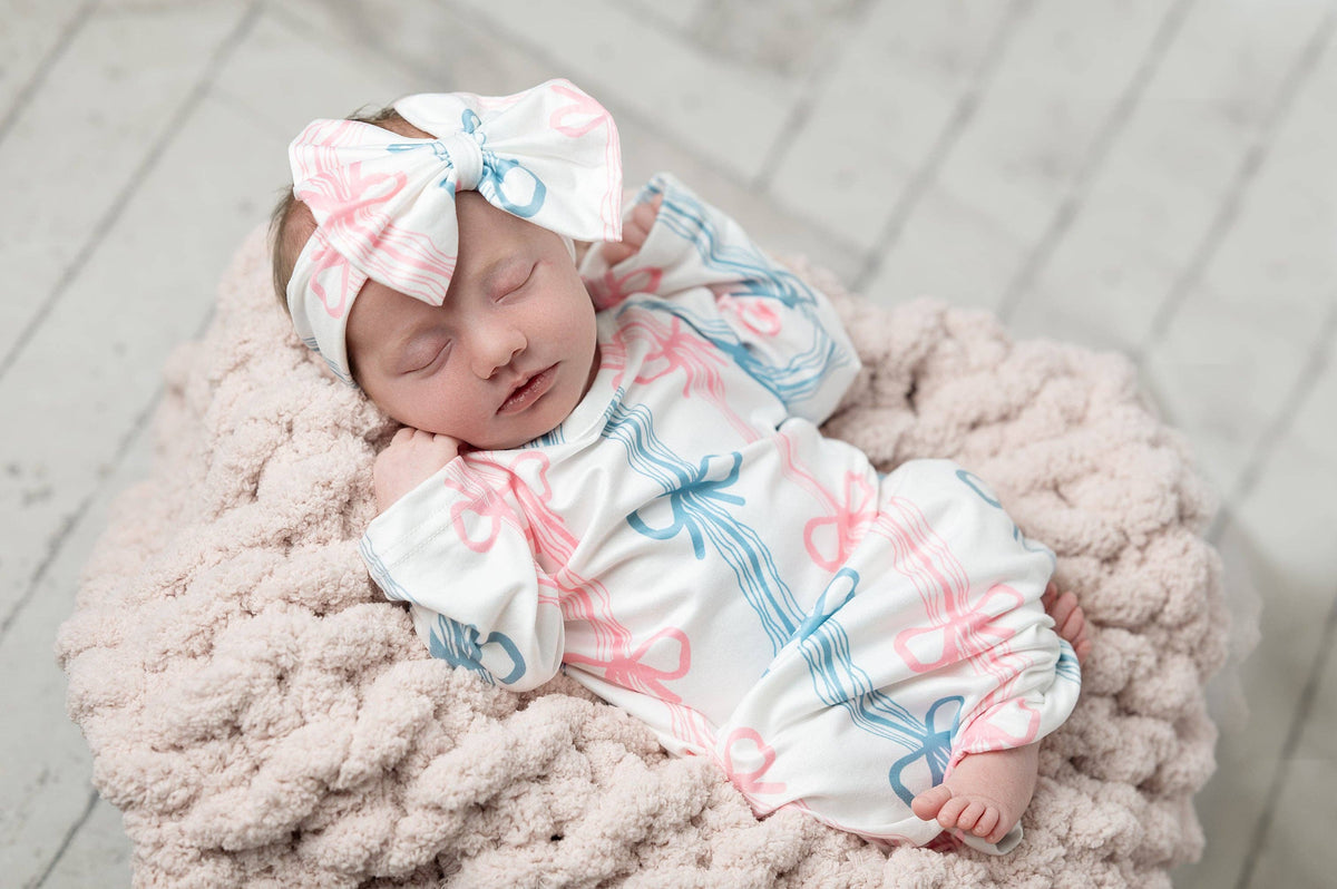 Infant Bow Gown and Bow Set: 0-3 Months