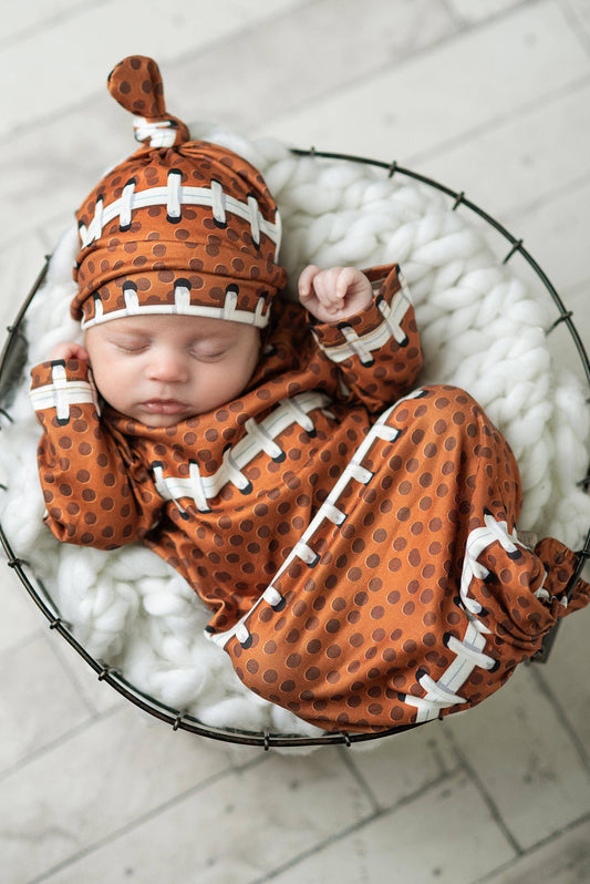 Football Baby Gown and Hat Set: 0-3 Months