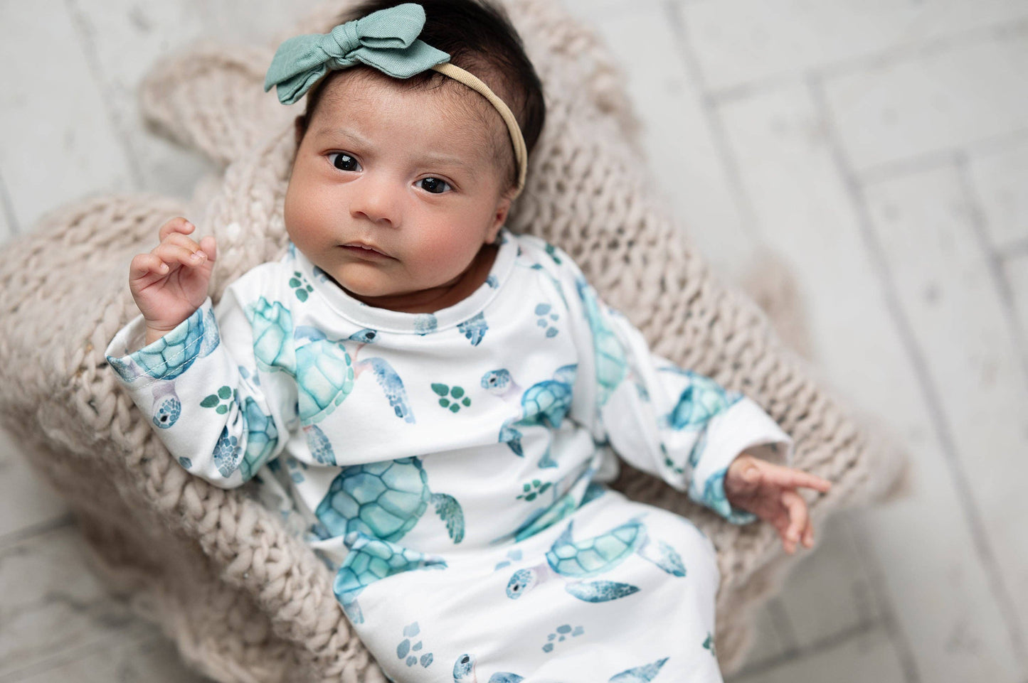 Infant Unisex Sea Turtle Baby Gown and Hat Set